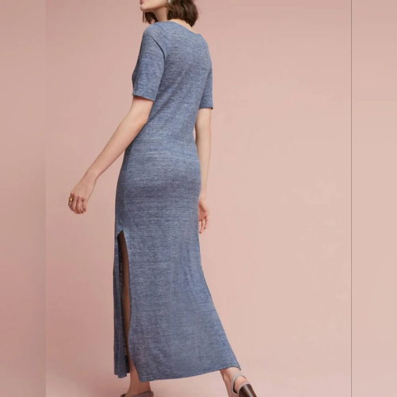 Anthropologie 34°N 118W° •Size Small• Benna Maxi Dress 100% Linen Blue Space Die - Picture 2 of 12